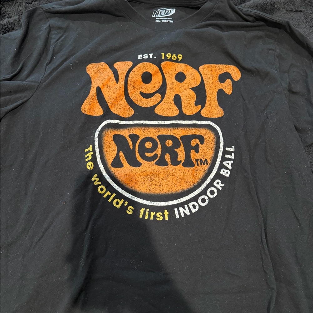 Nerf Black T-Shirt with Orange and Yellow Logo